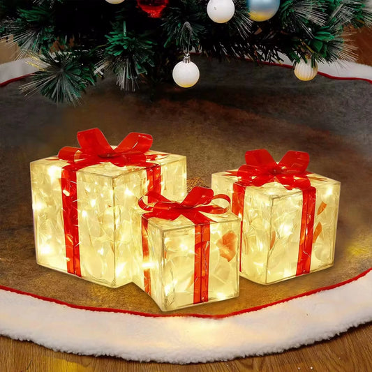 Christmas Glowing Gifts Box Decoration Ornament with Bow Lighting Box Outdoor Light Lighting Xmas New Year 2024 Home Yard Decor