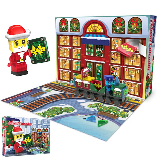 Christmas Advent Calendar Ornaments Magnetic Santa Claus Train Construction Set 24 Days of Surprise Gifts Christmas Decorations.