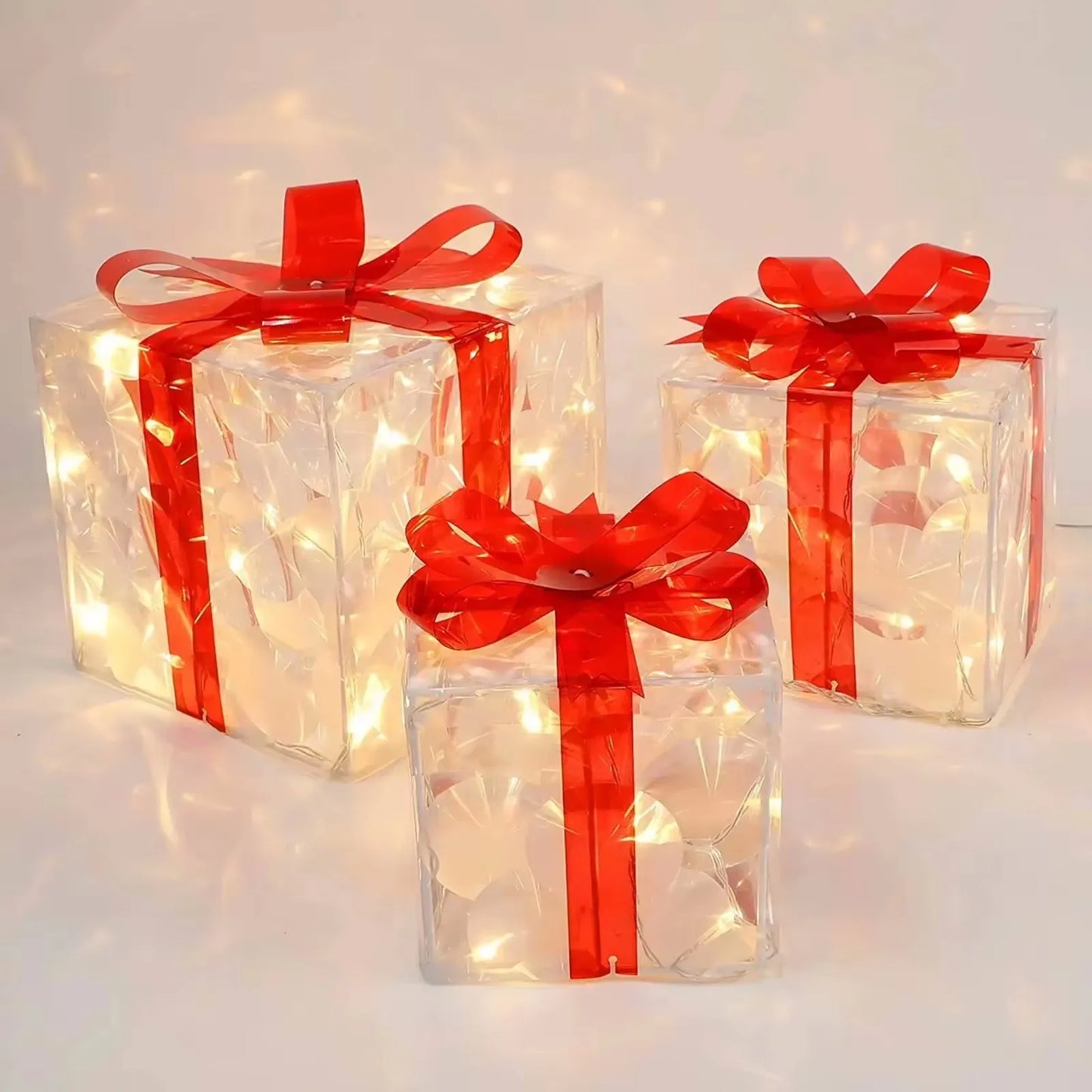 Christmas Glowing Gifts Box Decoration Ornament with Bow Lighting Box Outdoor Light Lighting Xmas New Year 2024 Home Yard Decor