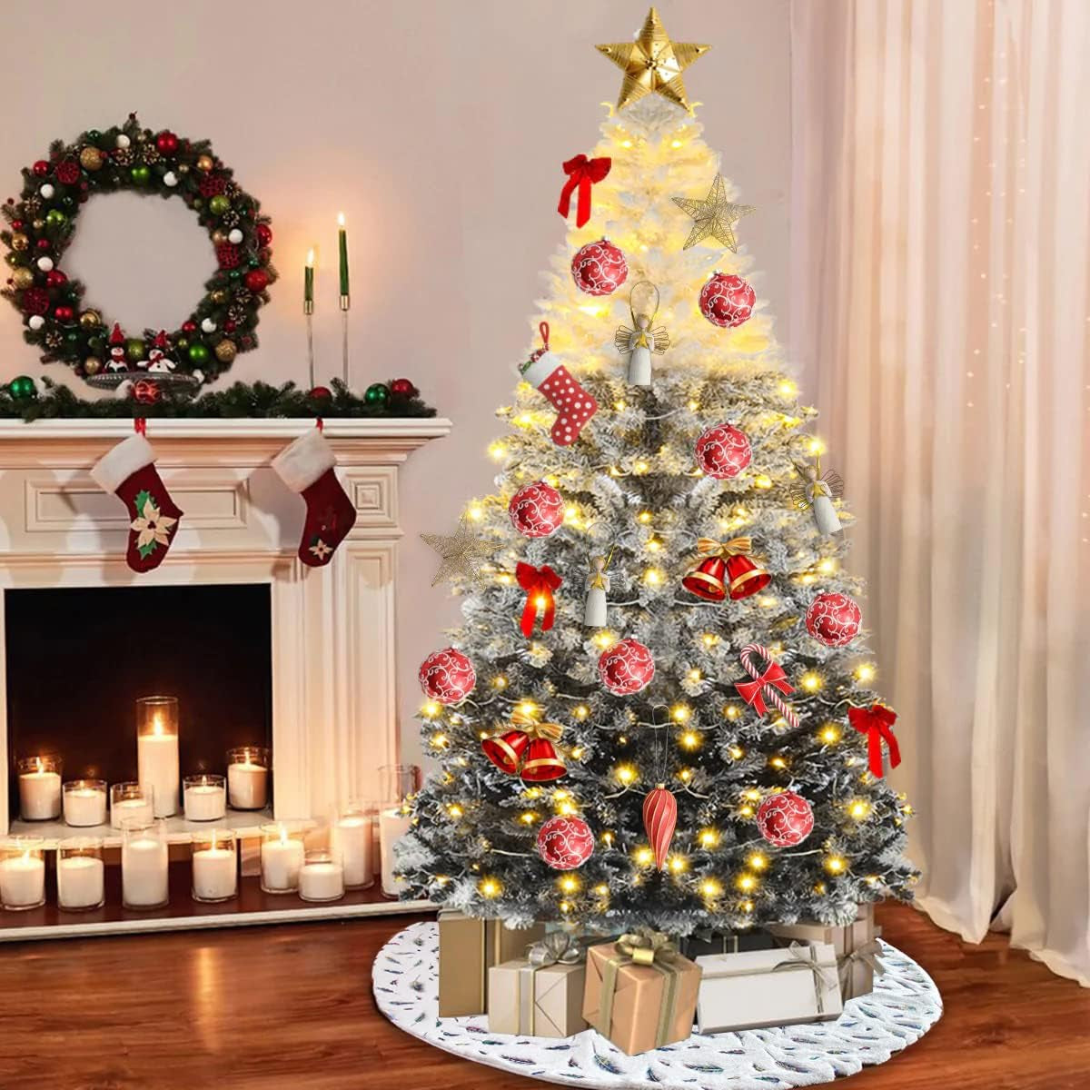 Falda De Arbol De Navidad De 48 Pulgadas Color Blanco Colorido Y Brillante Falda