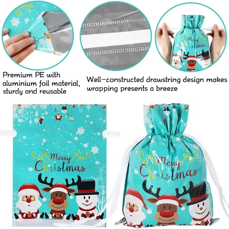 Christmas Gift Bags 5PCS Stand up Drawstring Foil Gift Wrapping Sacks Pouches for Xmas Presents Party Favor Decoration Supplies