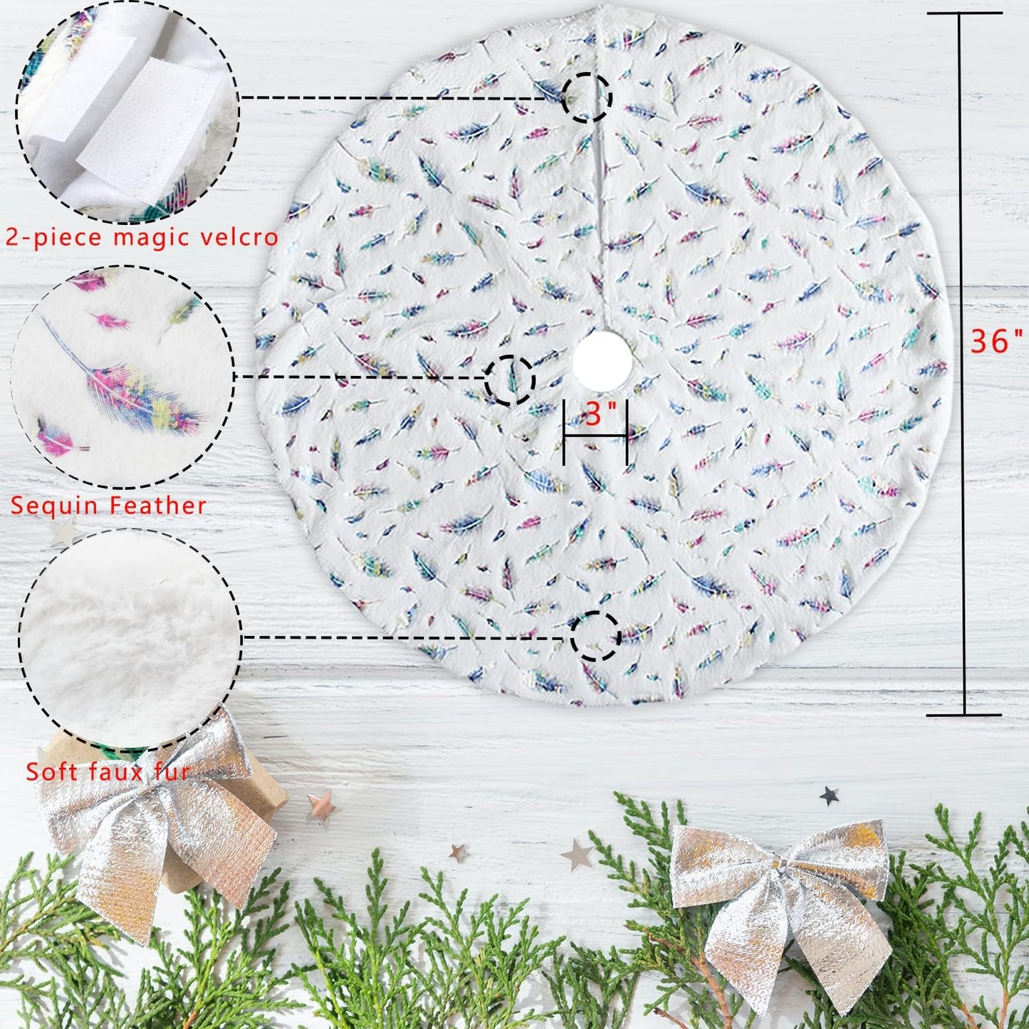 Falda De Arbol De Navidad De 48 Pulgadas Color Blanco Colorido Y Brillante Falda