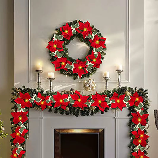 2/3M Christmas Poinsettia Flowers Garland String Lights Xmas Tree Decoration Ornament Christmas Home Decoration 2023 Navidad