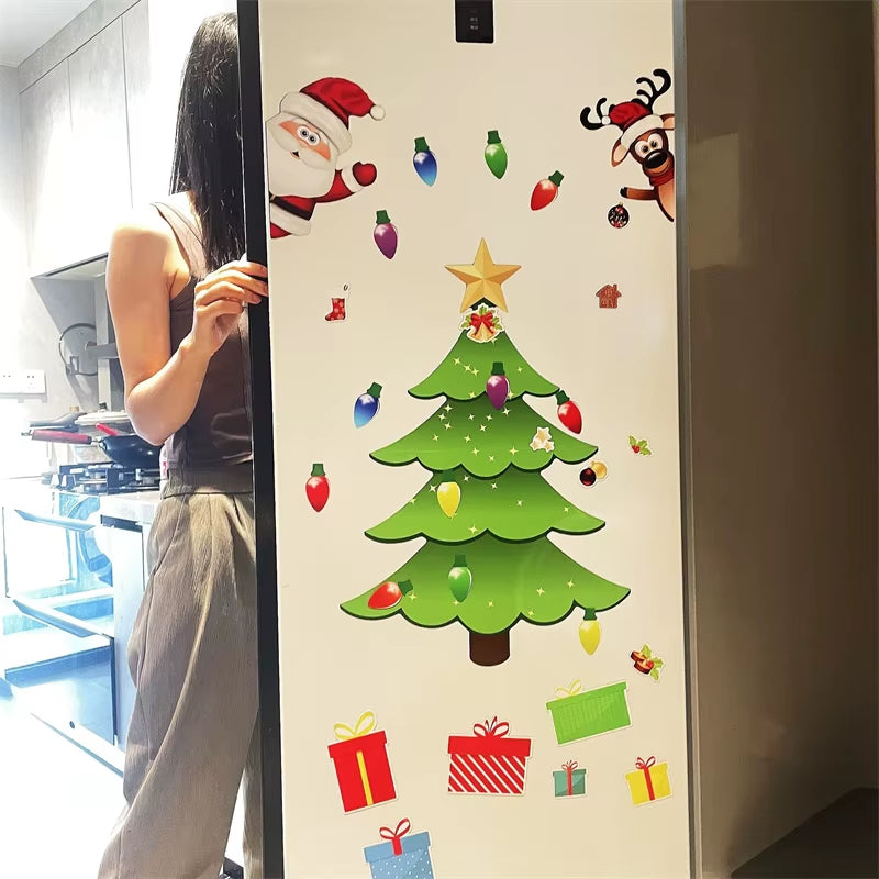 Magnetic Christmas Tree for Refrigerator Door Decor with Santa Reindeer Holiday Magnets Festive Fridge Metal Garage Stickers