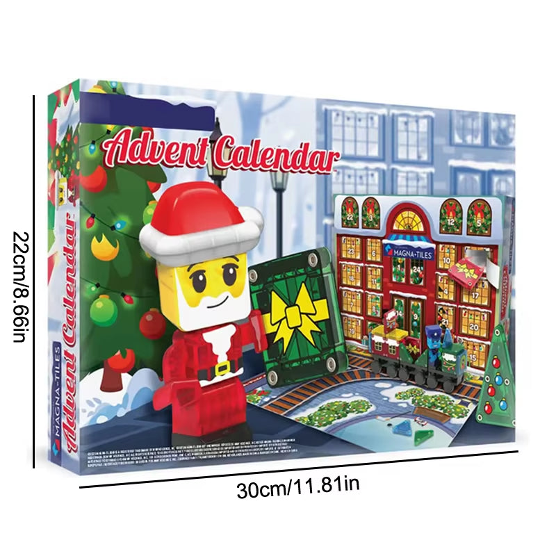 Christmas Advent Calendar Ornaments Magnetic Santa Claus Train Construction Set 24 Days of Surprise Gifts Christmas Decorations.
