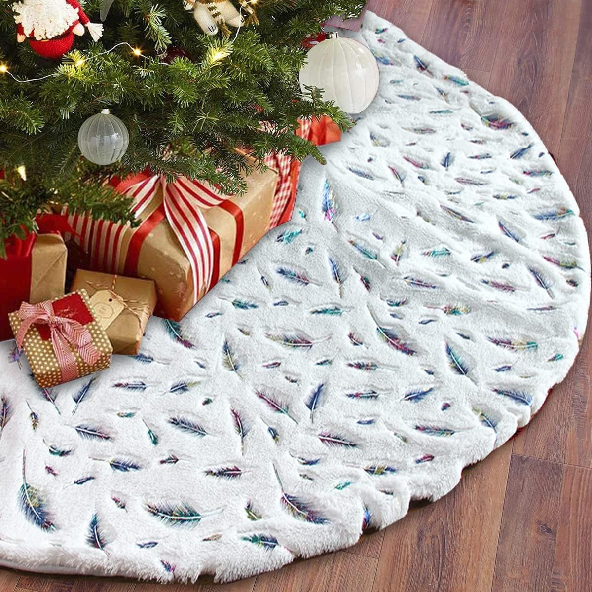 Falda De Arbol De Navidad De 48 Pulgadas Color Blanco Colorido Y Brillante Falda