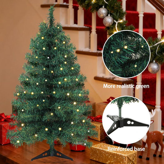 Okicoler 3 Ft Pre-Lit Christmas Tree, Artificial Christmas Trees with Lighting, Xmas Trees with 25 Led Lights, 100 Branch Christmas Decoration for Home, Office, Easy Assembly